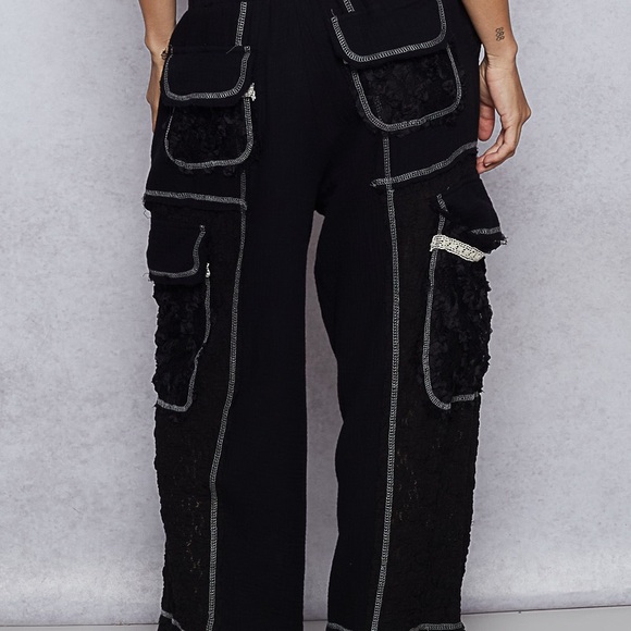 POL Black Lace Panel Joggers - Picture 3 of 3